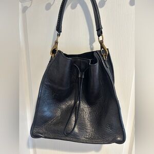 Frye Black Leather Drawstring Shoulder Bag